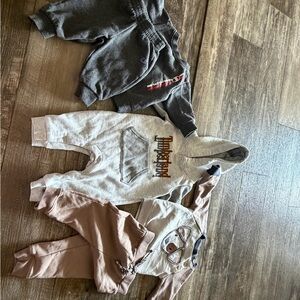 Champion Gray Baby Hoodie with Neutral Rompers Set lot of 3